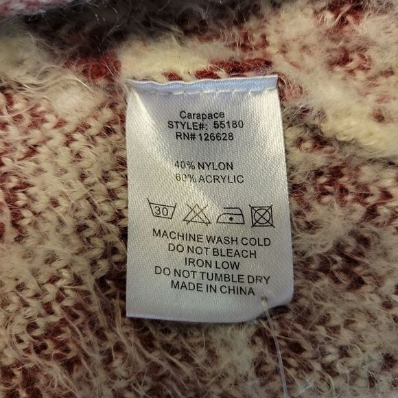 Carapace Longline Cardigan Maroon and White Geometric Aztec Pattern Women's S - Picture 9 of 12